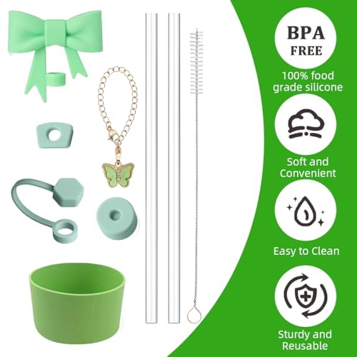 Image of HASTHIP 9Pcs Cup Accessories for Stanley Charm Kit Straw Cover, Straws, Cleaning Brush, Handle Charm, Spill-Proof Plug, Cup Bottom Sleeve-Stylish & Durable(Cup NOT Included)