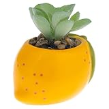 Karma, Shaped Artificial Succulents in Ceramic Pot, Faux Mini Succulent Plant, Desk Decor, Office Plants - Lemon