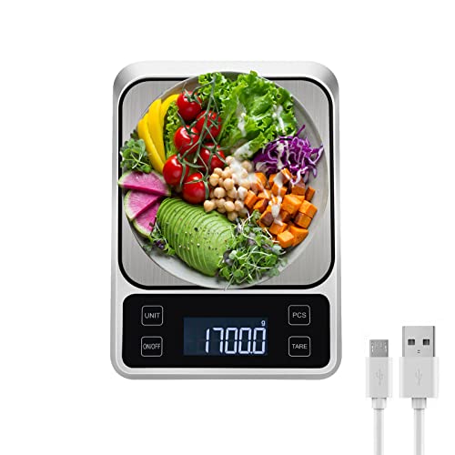 Qulable Usb Rechargeable Digital Food Scale, 11 Lb Kitchen Scale Weight Grams And Oz ,For Weight Loss, Baking, Cooking, Meal Prep 0.1G/0.01Oz Precise Graduation,Stainless Steel Electric Food Scale #TOP21