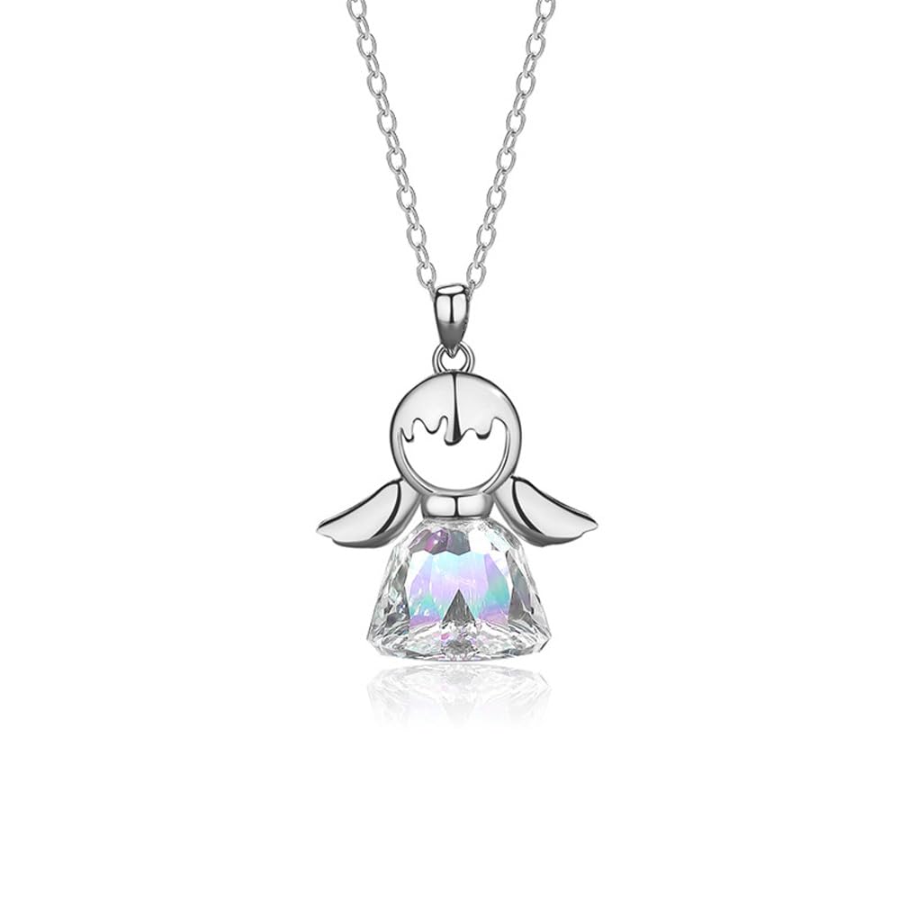 TOFBS Collar Colgante De Ángel Para Mujeres Plata Angel De La Guarda Cristal Ajustable Collar Purpurina Regalo Joyas De Amistad Para Niños Adolescentes Niñas Bautizo