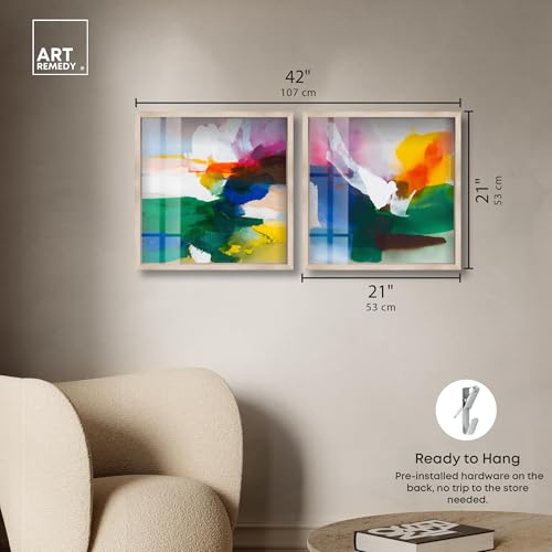 Art moderne pour salon solution murale Rainbow Melt Set ensemble shadowbox cadre blond - 5