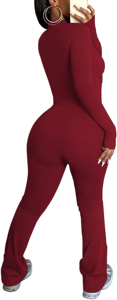 HBQ Women's 2 Piece Tracksuit Sets Long Sleeve Zip Up Crop Tops and Flare Pants Casual Workout Oufit Jogger Loungewear Set - Image 5