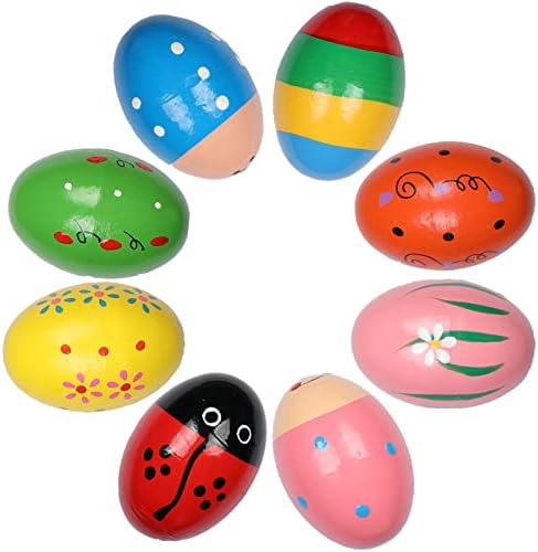 LHYCS 8PCS Wooden Percussion Eggs, Colorful Musical Easter Maracas Egg Shakers