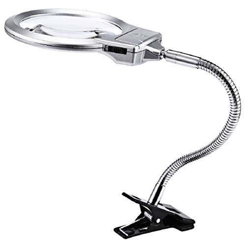 Magnifers Lighted Hands Free,Pro-Flex Desk Led Magnifying Glass Lamp 2.25X 5X Insert Lens Desktop Table Lamp for Close Work, LED Lighted Gooseneck Magnifier with Clamp for Reading