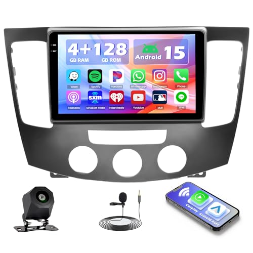 Hikity 4+128G Android 15 Car Stereo for Hyundai Sonata 2009-2010 (Manual A/C), 9” Touchscreen Radio with CarPlay, Android Auto, Bluetooth, GPS Navigation, WiFi, DSP, FM, RDS + AHD Backup Camera