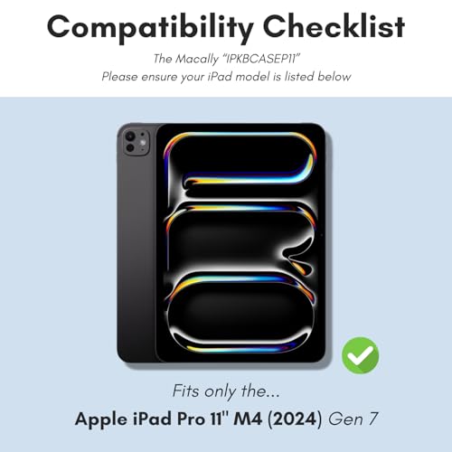 Macally iPad Pro 11 Inch Case with Keyboard and Track Pad (2024 Gen 7) - iPad Pro 11 Inch M4 Case with Keyboard Backlit, Multi Angle View, Apple Pencil Holder