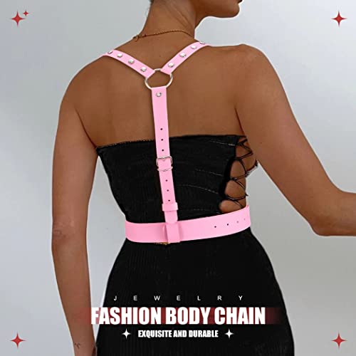 BODIY Women Waist Belt Rivet Body Chain Punk Leather Rock Belts Rave Accessory for Halloween4