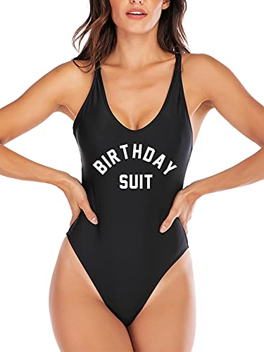 HYTENSUN Women's Criss Cross Back Birthday Slay Queen One Piece Swimsuit Dirty 30 Champagne Campaign High Cut Bathing Suit