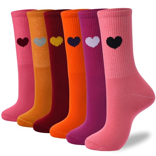 Image of inhees Women's Cotton Crew Socks - 6Pairs Above Ankle Fun Cute Heart Bootie Dress Socks - Gifts for Mother /Her