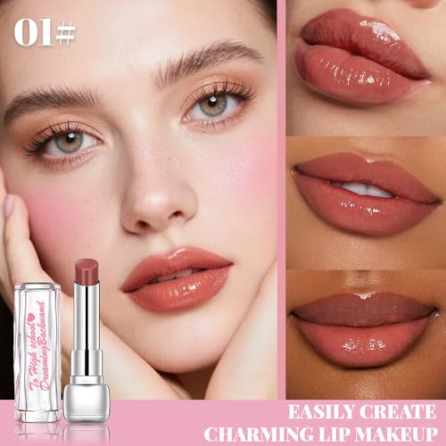 Image of Plumper Moisturizing Butter Lipstick for Women, Natural Tinted Lip Balm Shine Nourishing Hydrating Lip Gloss Stain for Dry Lips, Lightweight Lip Liner Care Makeup, Vegan, 2Pc Pale Nude & Orange