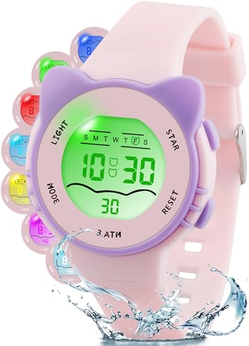 Image of Edillas Kids Watches Digital Girls Boys, 7 Colors Light Wrist Watch for Child Waterproof Sport Outdoor Multifunctional Wristwatches with Stopwatch /Alarm for Ages 4-15