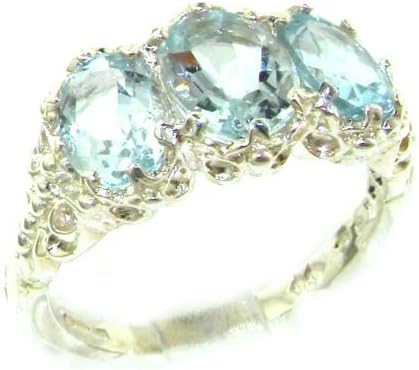 LetsBuyGold 925 Sterling Silver Natural Aquamarine Womens Anniversary Ring - Size 7.25