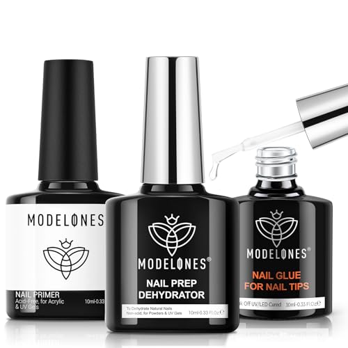 Image of modelones 10-in-One X Nail Gel Glue with Nail Dehydrator Primer Set | Adhesive Bond for Press Ons False Tips Acrylic Rhinestones Prevent Lift Clear Multi Use Gel Polish U V Cure Soak Off Manicure