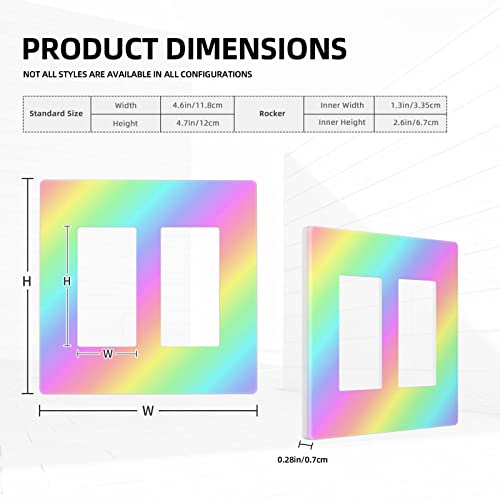 Rainbow 2 Gang Double Rocker/Decora Light Switch Cover Decorative Outlet Wall Plate Electrical Faceplate Home Bedroom Art Panel Decor Screwless 4.7" X 4.6 #TOP4