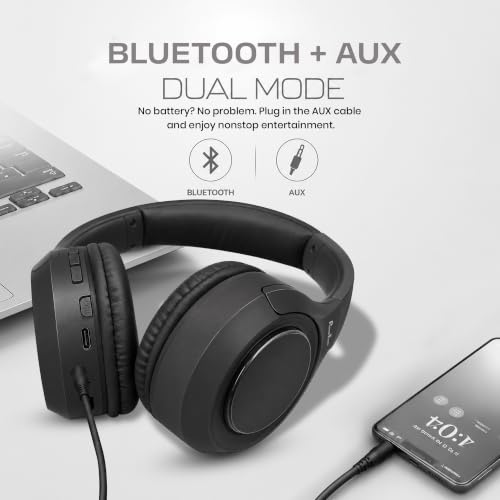 Image of PunnkFunnk BeatXtra Pro Wireless Bluetooth Headphones V5.3, Over-Ear Stereo Headset with 40mm Drivers, Noise Cancelling, Soft Cushioned Ear Cups, 10m Wireless Range, Teen & Adults (Black)