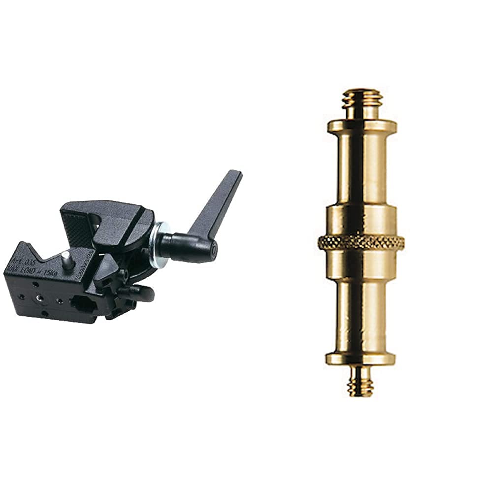 Manfrotto 035Ftc Morsetto, Senza Blister, Nero & 013 Spigot, Doppio Attacco Maschio Con Filettature 1/4%22 E 3/8%22