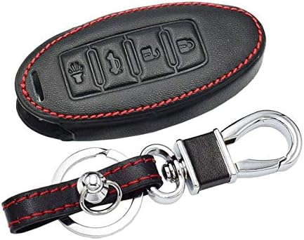 Protective Car Key Leather Case Cover Holder Wallet Bag Pouch Fob Hook Chain Ring For Nissan Altima Note Serena Navara GTR Morano Tidda X-Trail Qashqai Infiniti FX35 QX60 Remote Control Keychain Cover