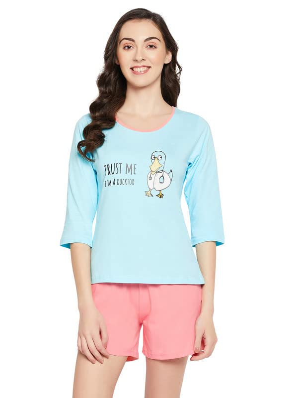 Image of Clovia Women's Cotton Print Top and Shorts Set