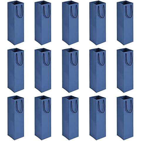 Dasofine 50pcs Navy Blue Wine Bags for Wine Bottles Gifts, Kraft Paper Wine Gift Bag, 3.7"x3.5"x13.8" Wine Tote Bag with Handles, Wine Bottle Gift Bags for Party, Wedding Cover