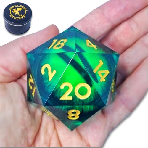 Power Beast Dungeon Large D20 Dice 55mm with Rotating Dragon Eye, Titan Dice, Dungeons and Dragons, Giant D20, Jumbo D20, Polyhedral Dice, D&D, DND, Pathfinder.
