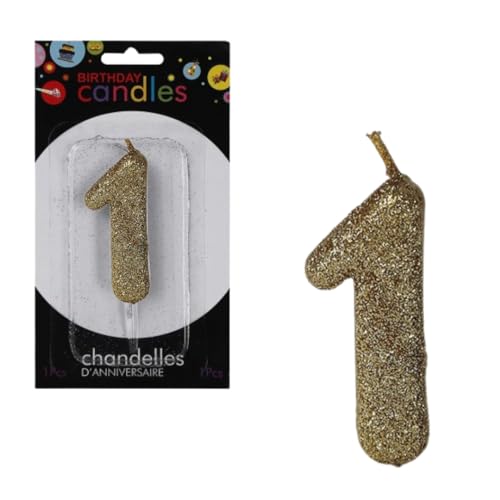 Image of Wanna Party Number 1 Glitter Gold Candle for 1st Birthday Decoration Items /Cake Toppers /Cake Decorations