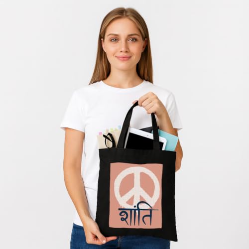 Image of Black Tote Bag With Pocket Printed Designed Canvas Tote Bags For Women large capacity,Tote bag For Shopping, College, Travel, More Canvas Handbag For Unisex Bag