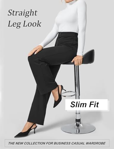 Flygo Womens High Waisted Multiple Pockets Straight Leg Flexipants Stretchy Work Trousers Button Down Casual Pants(Black-M), Medium3