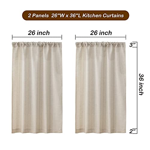 Valea Home Linen Kitchen Curtains 36 Inch Length Rustic Farmhouse Crude Short Cafe Curtains Rod Pocket Tiers for Small Window Bathroom Basement, Natural, 2 Panels by Valea Home - Image 7