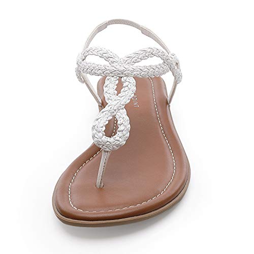Centropoint Women's Braided T-Strap Thong Slip On Flat Sandals With Elastic Brand Roman Gladiator Fashion Flip Flop Shoes(White, Numeric_8.5) #TOP5