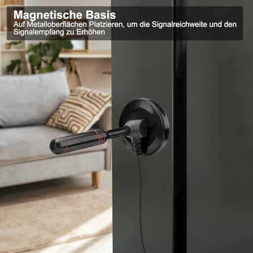 DVB-T2 Antenne - Digitale Zimmerantenne für Fernseher, Antenne mit Verstärker, 360 Grad Empfang - Mit Magnetfuß - 5 Meter Kabel, Unterstützt 4K HD-Kanäle & Alle TV-Geräte