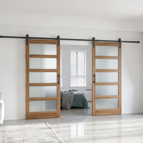 Image of FREDBECK 72 x 84 inch Frosted Glass Barn Doors with Hardware Kit Included