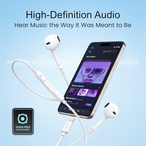 Image of HAMMER Nova 4 Lightning Earphones with Mic, 13mm Drivers, Powerful Bass, MFB Control, Ergonomic Half in-Ear Wired Earphones for iPhones - White