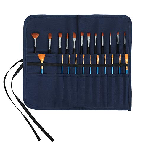 Image of Denifiter Artist Paint Brushes Organize Pouch, 16 OZ Waxed Cotton Canvas Pencil Case (Blue)