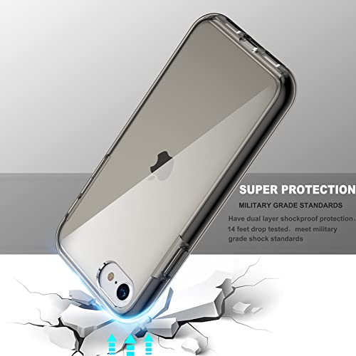 Coolqo Compatible For Iphone Se 2022/2020 Case 4.7 Inch, With [2 X Tempered Glass Screen Protector] Clear 360 Full Body Coverage Soft Silicone + Hard Pc 3In1 Shockproof Protective Phone Cover Black #TOP4