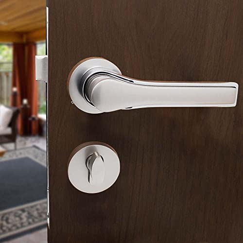 Image of Volo Premium Series Mortise Handle Lock | Bedroom Door Lock with Brass Cylinder and Brass Lock Body with Computerised Keys for Home /Hotels /Office (Silver Satin Finish) (Handle On Rose- 2213)