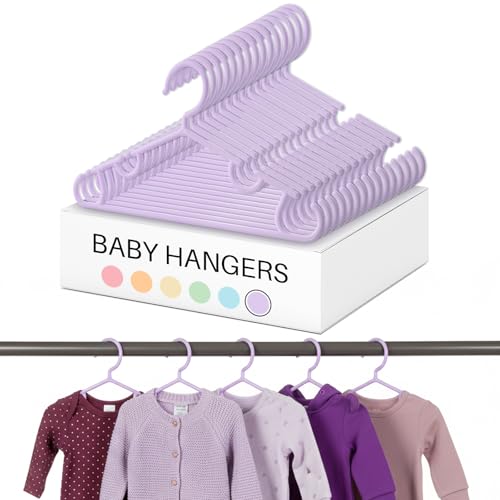 Image of Hsei 60 Pack Pastel Color Kids Nursery Hangers Plastic Baby Hangers Heavy Duty Toddler Hanger for Pants, Coat, Skirts, Closet, Nursery Decor(Purple)