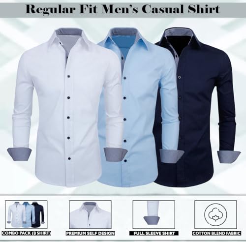 Image of Zombom Men's Combo Regular Fit Cotton Blend Full Sleeve Casual Shirts Pack of 3