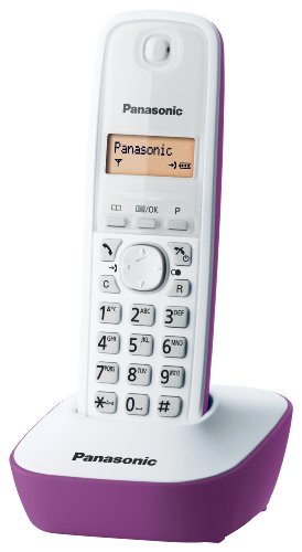 Panasonic KX-TG1611JTF Telefono Cordless DECT Singolo con Base Montabile a Parete, Bianco/Fucsia