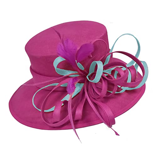 Chapeau à large bord de cérémonie capeline rose et bleu ciel pour cortège
