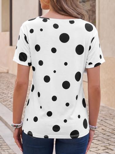 Image of Danedvi Women Deep V-Neck Short Sleeve Tops Solid Casual Loose T Shirt