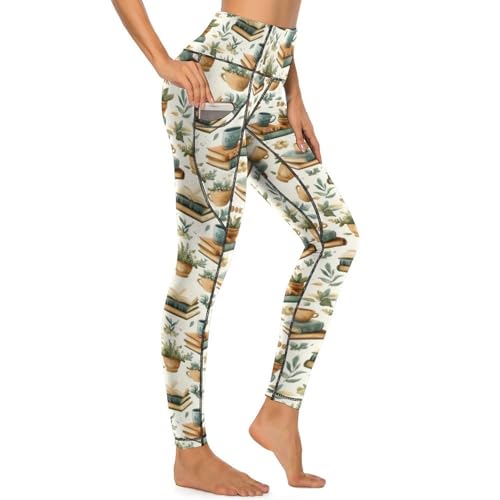 Legging livre plante café pour femme : pantalon de yoga taille haute avec poches