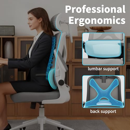 Apusen Ergonomic Office Chair - Desk Chair with Adjustable Headrest Lumbar Support Computer Chair - Mesh Comfy Chair with Flip-up Armrests - Gaming Chairs for Adults Home Office 330 LBS (Black+Gray) - image 8