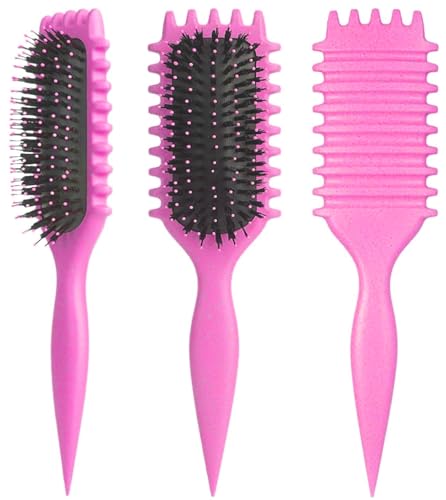Purfex Bounce Curl Define Styling Brush Premium Detangling Brush For Curly Hair Perfect For Combing Shaping and Defining Curls For Women and Men Less Pulling (Pink)
