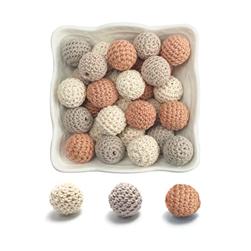ARTESTAR 30PC Häkelperlen 20mm Häkelkugeln Hölzern Perlen Häkelperlen für Schnullerketten DIY Beißring Häkelarbeit Kugel Baby Beißring Spielzeug (Braun Häkelperlen) Cover