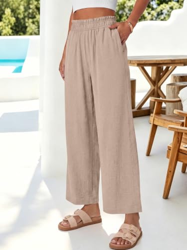 Image of ANRABESS Womens Wide Leg Cropped Palazzo Pants | Lightweight Breathable Elastic High Waisted Pants, Beach Vacation Flowy, Lounge & Casual Summer Trousers with Pockets