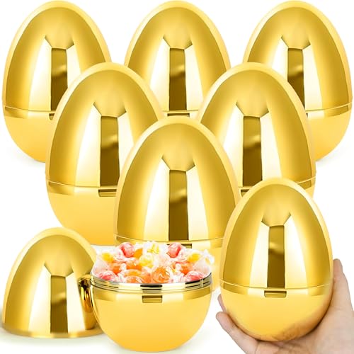 Octeric 6 Pcs 6" Jumbo Golden Easter Eggs, Fillable Shiny Metallic Plastic Eggs for Filling Treats Toys Gift Baskets Filler Stuffers, Easter Hunt Decor, Party Favor, Classroom Prize Supplies