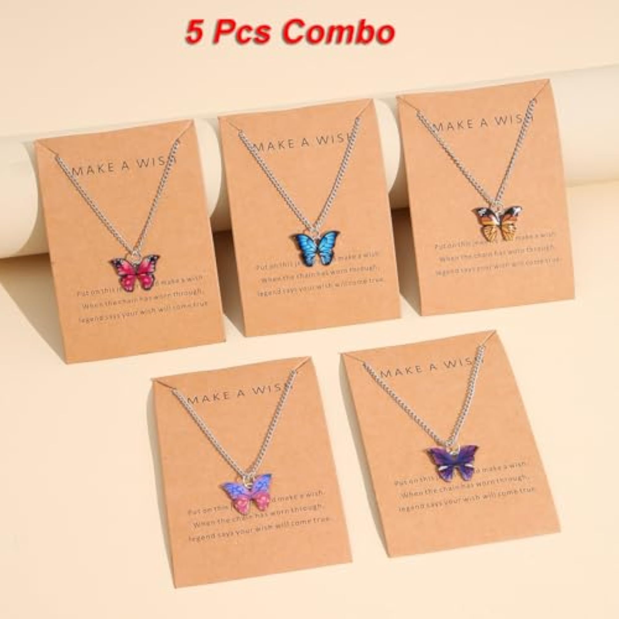 5 Pcs Stylish Butterfly Pendant Necklace Set (Silver)