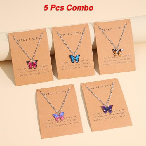 5 Pcs Stylish Butterfly Pendant Necklace Set (Silver)