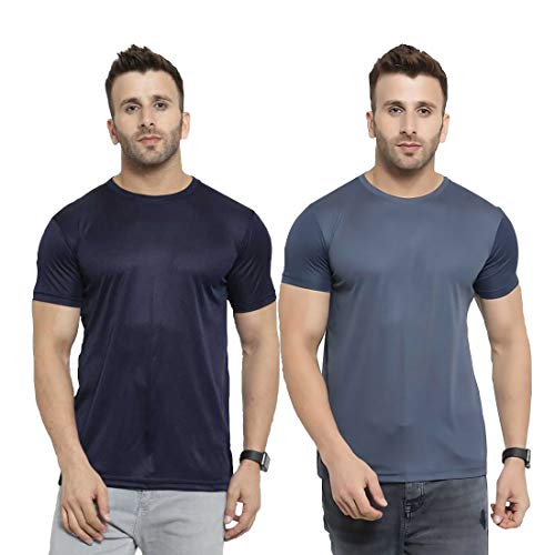 Image of TQH Men Dri Fit Polyester Half Sleeve Round Neck Multicolor t Shirts - Combo Set of 2