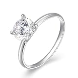 Platinum Plated Sterling Silver Round Cut 6,5mm Cubic Zirconia Solitaire Ring, Size 6